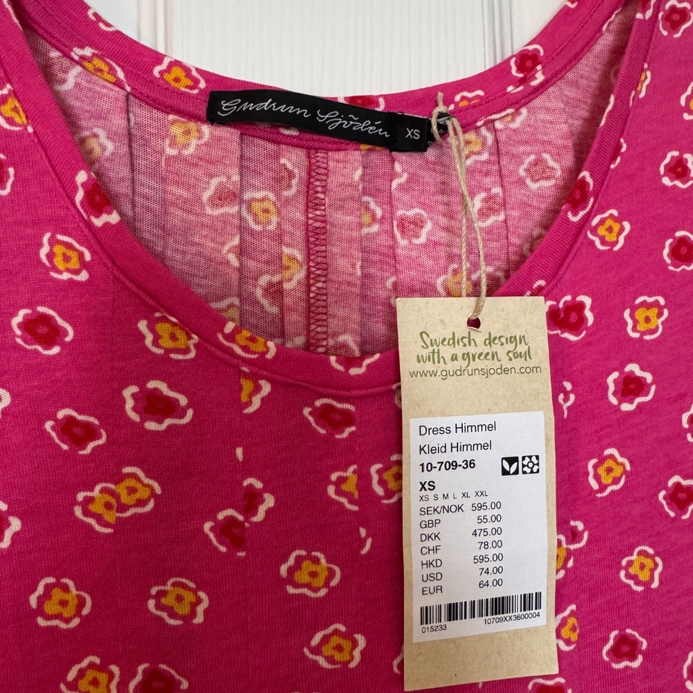 NWT Gudrun Sjödén “Himmel” Dress XS – Organic Cotton/Modal, Pink Floral - Picture 3 of 10